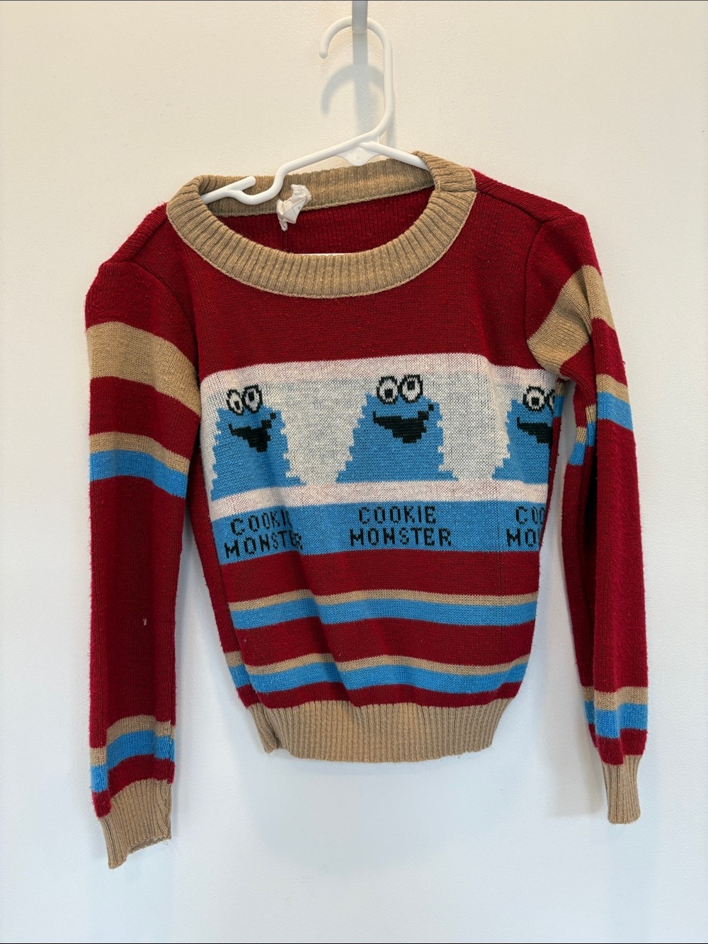 Vintage Kids Cookie Monster Red Striped Sweater